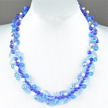 Бусы  Кошачий глаз, Жемчуг, Хрусталь "Марина" арт.КАП-994