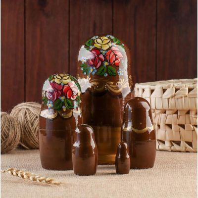 Матрёшка «Полевые цветы», медный платок, 5 кукольная, 17 см