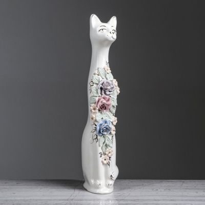 Копилка "Кот средний", покрытие глазурь, белая, 43 см, микс