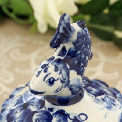 Икорница «Рыбка», с крышкой, 13×13×16 см, гжель