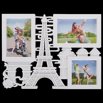 Фоторамка пластик на 3 фото 10х10, 10х15 см "Прогулка по Парижу" белая 28,5х36 см