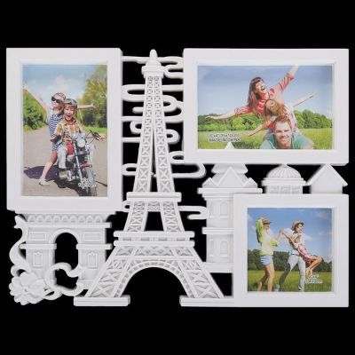 Фоторамка пластик на 3 фото 10х10, 10х15 см "Прогулка по Парижу" белая 28,5х36 см
