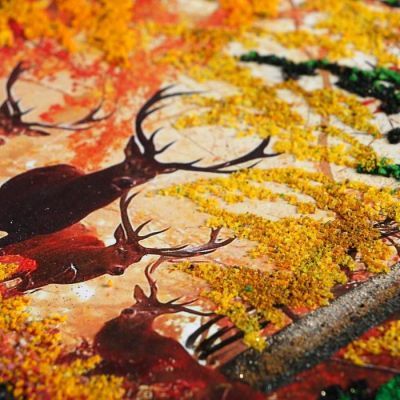 Панно на спиле "Олени. Осень.", 60 см, каменная крошка, горизонтальное, микс