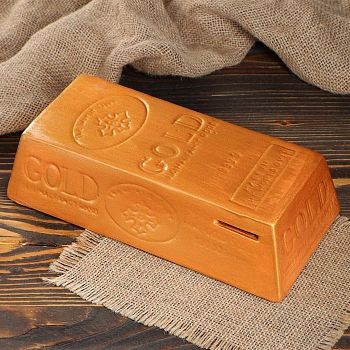 Копилка "Золотой слиток", булат, золотистый цвет, 11 см × 24 см