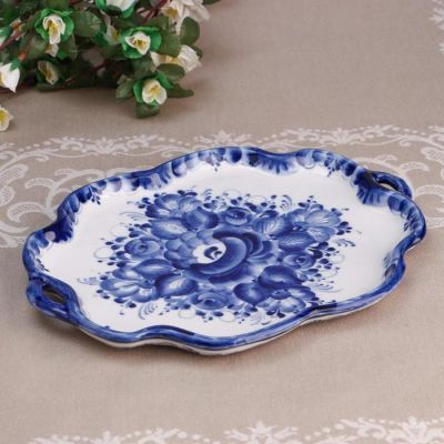 Поднос «Цветок», с ручками, 21×28×2 см, гжель