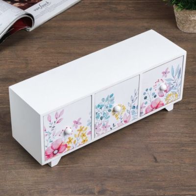 Шкатулка дерево 3 ящика "Комод полевые цветы" на ножках, акварель 12,5х32,5х10 см