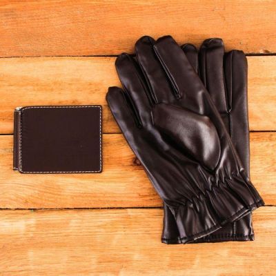 Подарочный набор "Любимому папе": перчатки и зажим для денег, экокожа