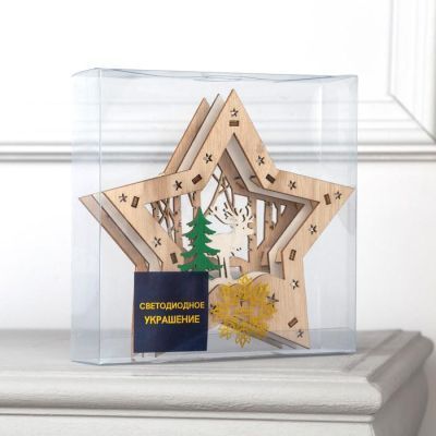 Светодиодная фигура «Звезда с оленем в лесу» 18 × 18 × 5 см, дерево, батарейки АААх2 (не в комплекте), свечение тёплое белое