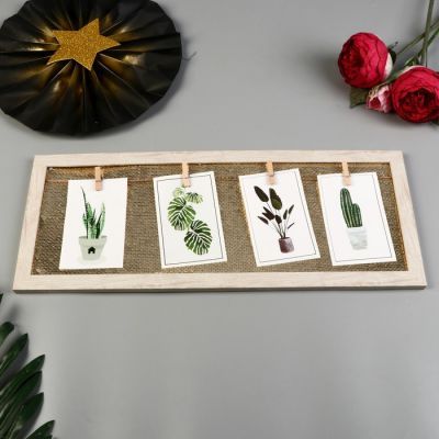 Фоторамка пластик на 4 фото 9х13 см "Пайетки золотые" 20х50 см