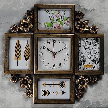 Часы настенные+4 фоторамки, серия: Фото, "Цветы", плавный ход, 17х17 см, 1 АА 42х42 см