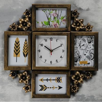 Часы настенные+4 фоторамки, серия: Фото, "Цветы", плавный ход, 17х17 см, 1 АА 42х42 см