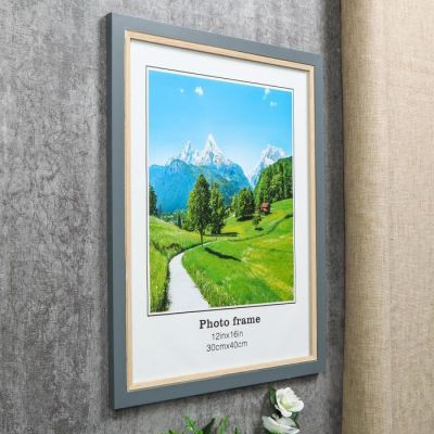 Фоторамка пластик 30х40 см "Серая с обрамлением из дерева" 44х34х1 см