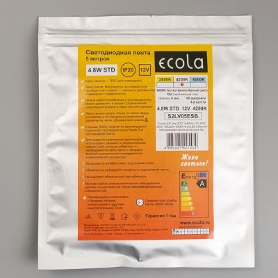 Светодиодная лента Ecola STD 5 м, IP20, SMD3528, 60 LED/м, 4.8 Вт/м, 12 В, 4200К