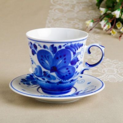 Чайная пара "Чародейка", гжель, фарфор, 2с