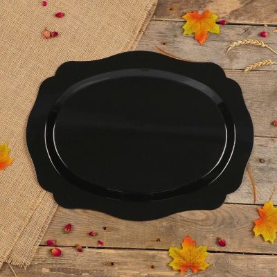 Поднос «Цветы»,  зелёный фон, 46х35 см, ручная роспись