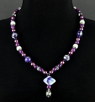 Бусы Агат, кахолонг, хрусталь "Синичка" арт.АНТ-386