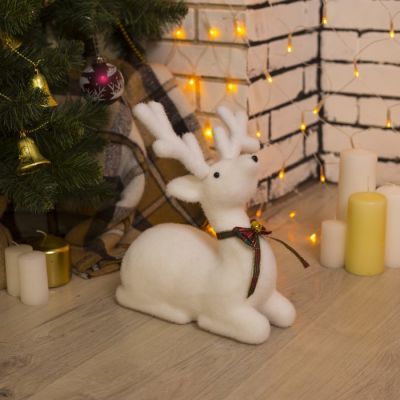 Светодиодная фигура «Олень» 25 × 29 × 13 см, флок, батарейки CR2032х2, свечение тёплое белое