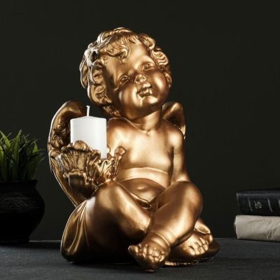 Подсвечник "Ангел сидя в руке" 26х21х30 см бронза, для свечи d=6 см