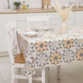 Клеёнка ажурная Lace «Астры», ширина 137 см, рулон 20 метров, цвет оранжево-белый