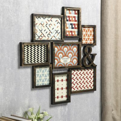 Фоторамка пластик на 8 фото 10х10, 10х15, 13х18 см "&" тёмное золото 50,5х51,5х2 см