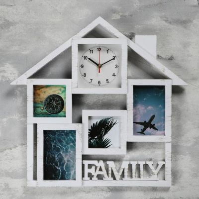 Часы настенные+4 фоторам, серия: Фото, "Дом", 1АА,  15,5*15,5 см плавный ход  49х47 см