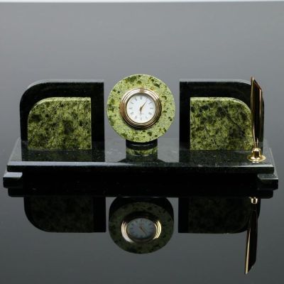 Набор письменный «Змеевик»: часы, подставка для ручки