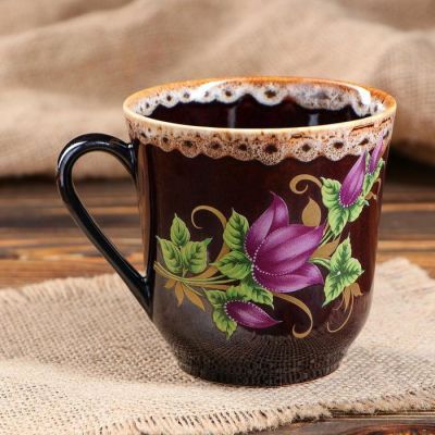 Кружка "Цветы", коричневая, деколь, керамика, 300 мл, микс