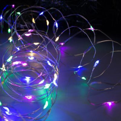 Гирлянда «Нить» 10 м роса, IP20, серебристая нить, 100 LED, свечение мульти, 12 В