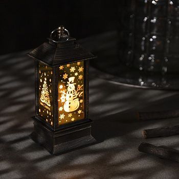 Светодиодная фигура «Фонарь со снеговиком» 6 × 12 × 6 см, пластик, батарейки AG13х3, свечение тёплое белое