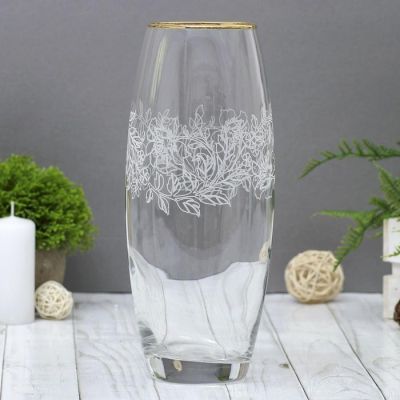 Ваза гравированная  " Гибискус" с отводкой d-7.5см 10х26 см