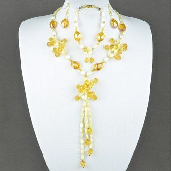 Авторский комплект  хрусталь, перламутр, жемчуг "Примадонна" арт.ВАС-1094