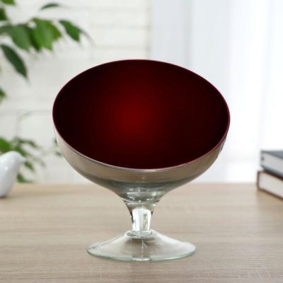 Ваза "Серебро/рубин"(на ножке) d-16см  h-17см