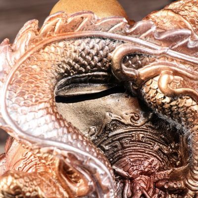 Копилка "Хотей с драконом", глянец, бронзовый цвет, 22 см, микс