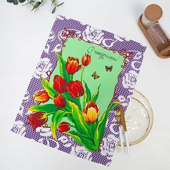 Полотенце вафельное  "С праздником" 45х60 см, сиреневый, 160 гр/м, хл,