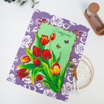 Полотенце вафельное  "С праздником" 45х60 см, сиреневый, 160 гр/м, хл,