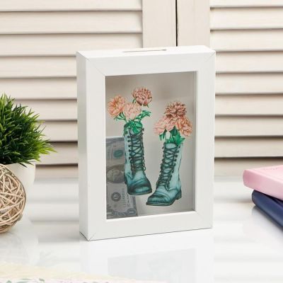 Копилка интерьерная пластик "Пионы в ботинках" 17х12х3,8 см