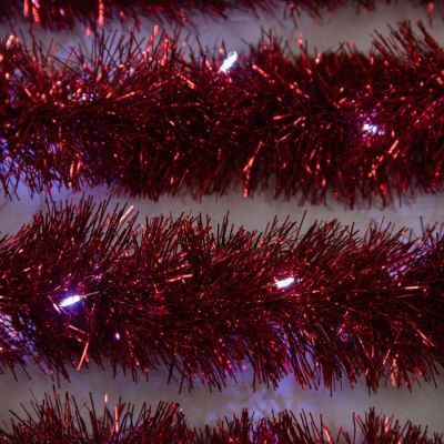 Гирлянда «Мишура» 2 м роса, IP20, красная нить, 44 LED, 6 слоёв, d=7 см, свечение белое, ААх2