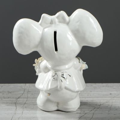 Копилка "Мышь Мама", белый, лепка, 17 см