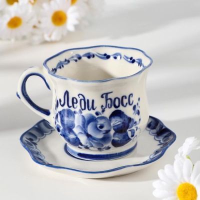 Кофейная пара "Улыбка" (Леди Босс), 150 мл, гжель