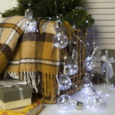 Гирлянда «Нить» 3 м с насадками «Лампочки», IP20, прозрачная нить, 100 LED, свечение белое, 12 В