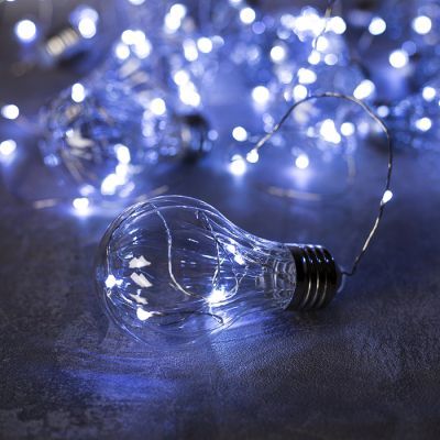 Гирлянда «Нить» 3 м роса с насадками «Лампочки объёмные», IP20, серебристая нить, 100 LED, свечение белое, 3.5 В