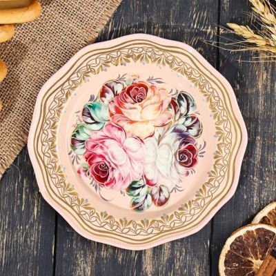 Поднос жостовский "Пионы", круглый, D=17 см