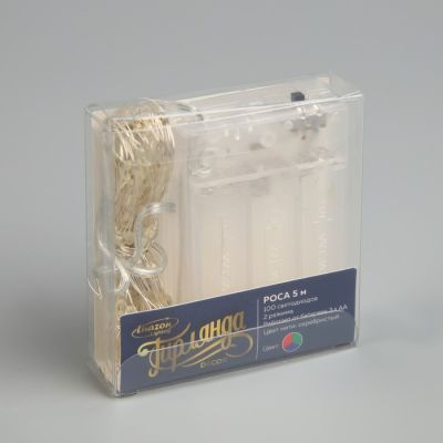 Гирлянда «Нить» 5 м роса, IP20, серебристая нить, 100 LED, свечение мульти (RGB), 2 режима, AAх3