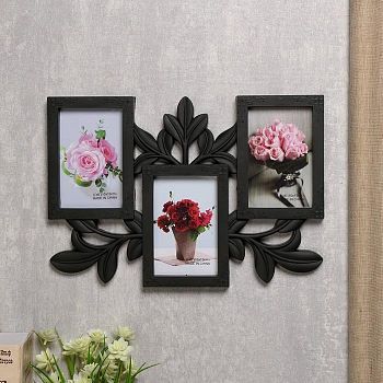 Фоторамка пластик на 3 фото 10х15 см "Пышные листья" чёрная 27,5х39,5х2 см