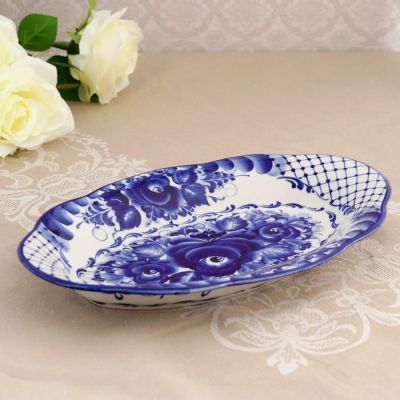Блюдо «Цветы», 30×19×3,5 см, гжель