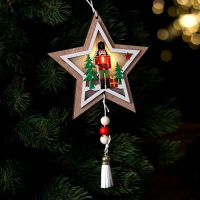 Новогодний декор с подсветкой «Щелкунчик и звезда» 11,5 × 1 × 11,5 см
