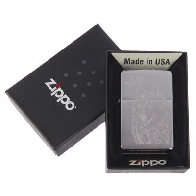 Зажигалка ZIPPO 200 Wolf с покрытием Brushed Chrome