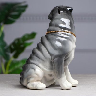 Копилка "Собака Шарпей", большой, глянец, серый