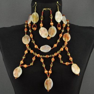 Комплект Хрусталь, агат, кошачий глаз "Мисс Осень" арт.ВАС-465