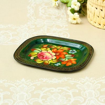 Поднос жостовский "Цветы", ровный, автор Владыкина, 24х20 см, малый, прямоугольный, микс